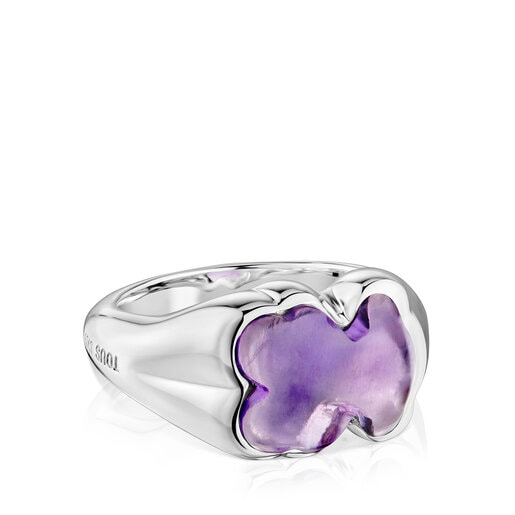 Silver and amethyst bear Signet ring Bold Motif | TOUS