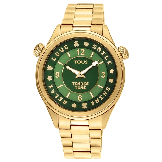 Reloj analógico Tender Time de acero inoxidable con esfera en verde