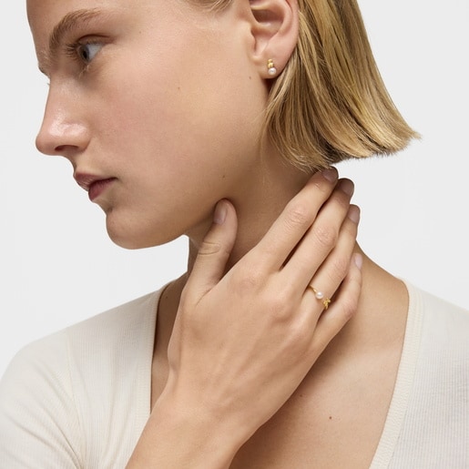 14kt gold and cultured pearl bear Open ring Bold Bear