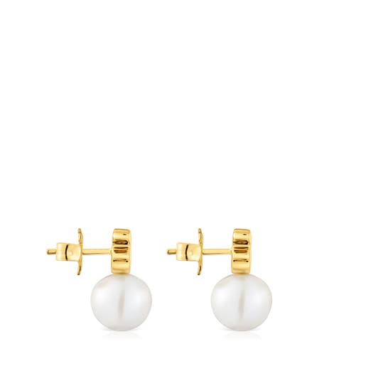 18kt gold plating over silver Bear earrings with cultured freshwater pearl Sweet Dolls