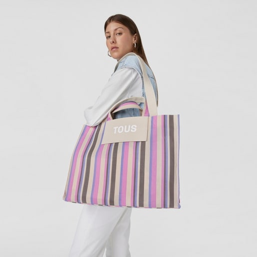 Duża beżowo-różowa torba na zakupy TOUS Stripes