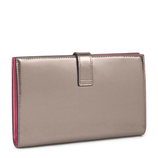 Billetera mediana New Dorp gris y fucsia