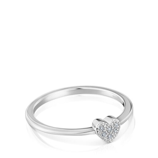 Small white-gold heart Ring with diamonds TOUS Grain