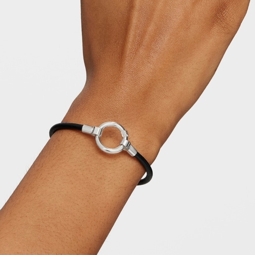 Hold Bracelet in Silver and black Leather
