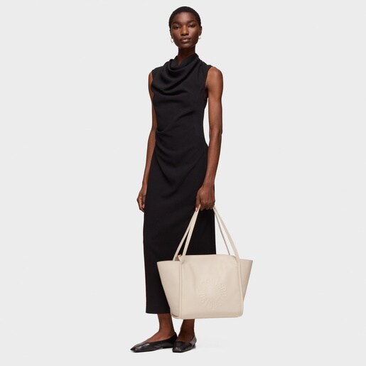 Capazo grande de piel beige TOUS Miranda