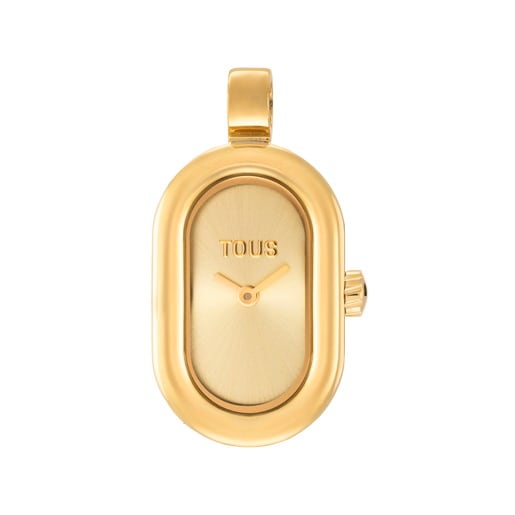 Reloj colgante analógico en acero dorado Hold Oval