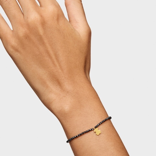 ヘマタイトと18ktゴールドコーティング・シルバーのベアのモチーフを添えた伸縮性ブレスレット TOUS Motif