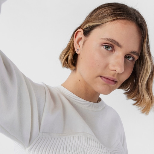 עגילי TOUS New Motif מכסף עם עיטור לב מאבני ספיר ופנינים