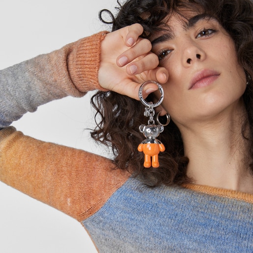 מחזיק מפתחות TOUS Teddy Bear בצבעי כתום וכסף