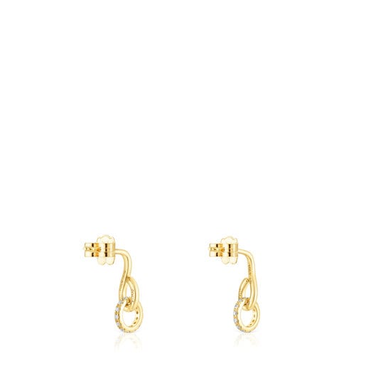 Gold Bent Ring earrings with diamonds