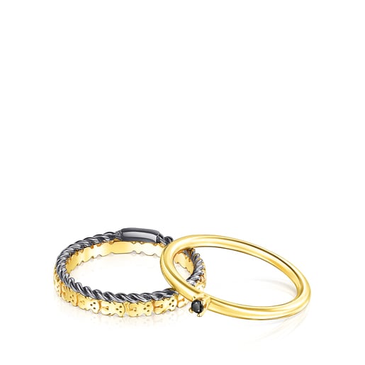 Silver Vermeil, Dark Silver and Spinel TOUS Ring Mix Rings set
