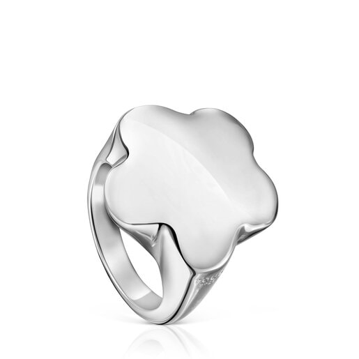 טבעת חותם מסדרת Bold Motif מכסף במוטיב פרח