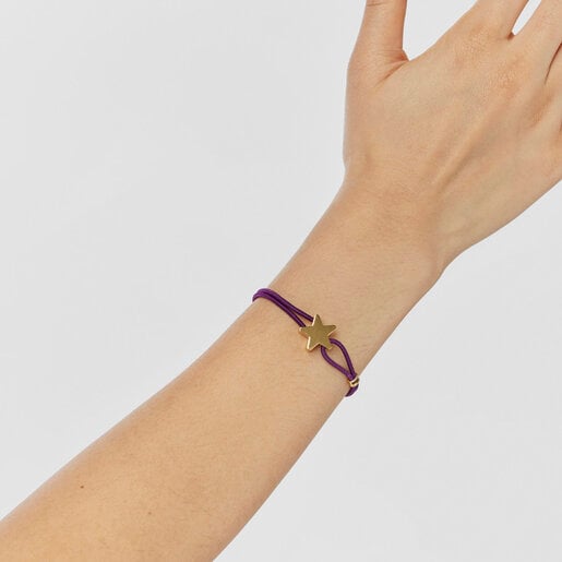 ゴールドコーティング シルバーのスターが付いたライラックカラーの伸縮性ブレスレット Sweet Dolls