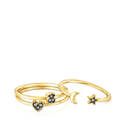 Set of Silver Vermeil Nocturne Rings with Diamonds | TOUS