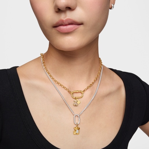 Dije doble oso de oro 14 kt y gemas Bold Bear