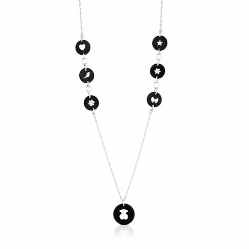 Silver Confeti Necklace with Onyx and Gemstones