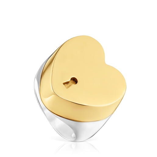 خاتم منقوش بدَرجتَي لون مُرصّع بحلية على شكل قلب من تشكيلة TOUS Unlock