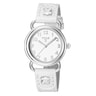 Steel Baby Bear Watch with white Leather strap