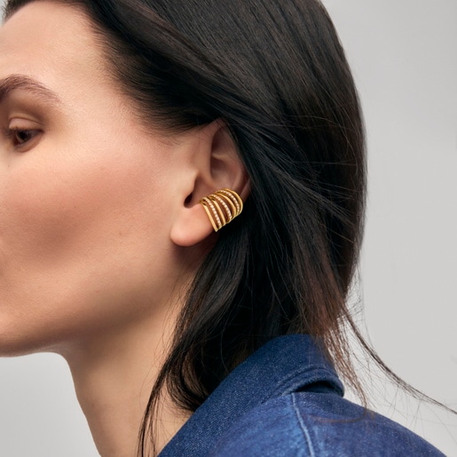 Earcuff com três tiras em ouro, ouro branco e diamantes TOUS ATELIER