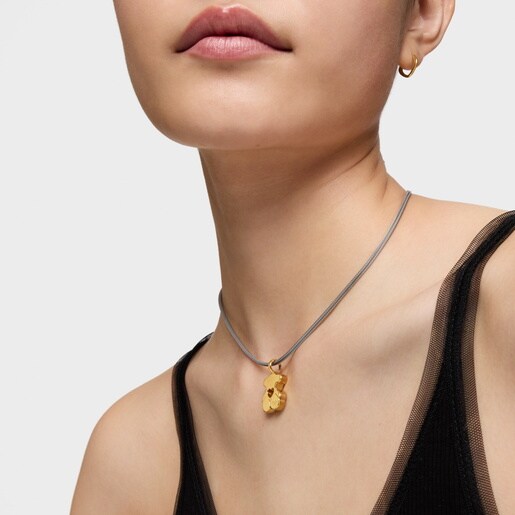 Gold Sweet Dolls Pendant medium size. Bear motif with heart hole