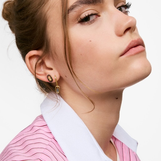 18ktゴールドコーティング・シルバーにスピネルをあしらったピアス、TOUS Camille