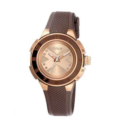 Montre Xtous Lady bi-couleur en Acier IP rosé et marron avec bracelet en Silicone marron