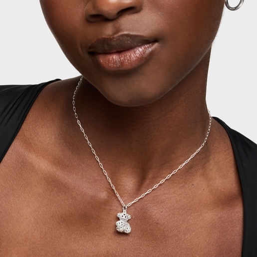 Silver bear Pendant with die-cut motif detailing Bold Bear