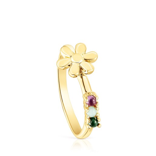 Silver Vermeil Fragile Nature flower Ring with Gemstones | TOUS