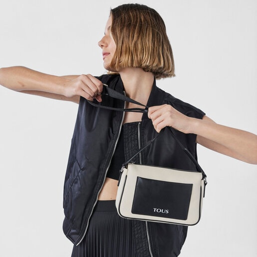 תיק צד TOUS Empire קטן מעור בצבעי בז' ושחור