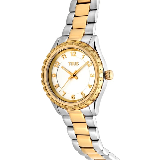 スティールとゴールドカラーIPGスティールブレスレットを組み合わせたアナログ式腕時計 TOUS T-Bear Kdt