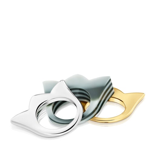 Set large two-tone tulip Rings and yellow acetate My Other Half