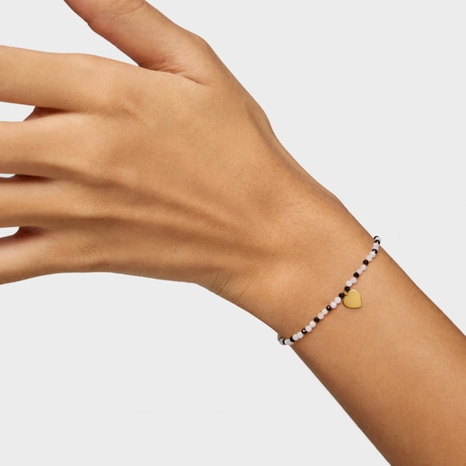 Pulsera elástica con calcedónia, espinelas y corazón con baño de oro 18 kt sobre plata TOUS Motivos