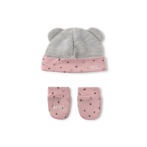 Tous - Baby Hat And Mittens Set In Mini Pink - Textil