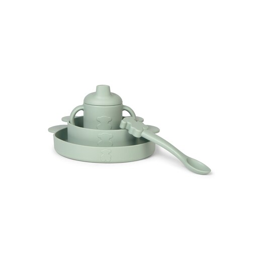 4-piece silicone tableware set in Zoe green