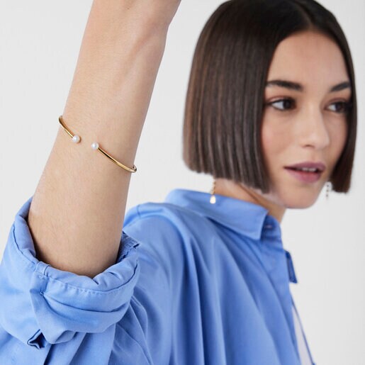 Pulsera con baño de oro 18 kt sobre plata y perla Batala