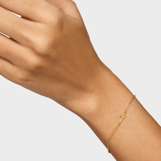 Chain Bracelet with cross and 18kt gold plating over silver TOUS Motifs