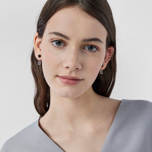 ピアス Jolieくま　オニキス / シルバー / パーツ取り外し可・2WAY仕様