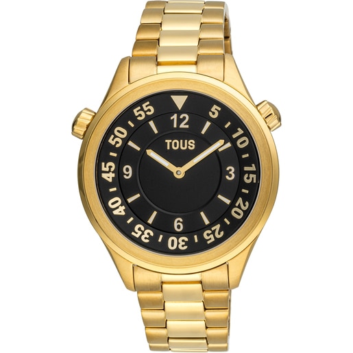Zegarek analogowy z bransoletką ze złotej stali i czarną tarczą TOUS Now