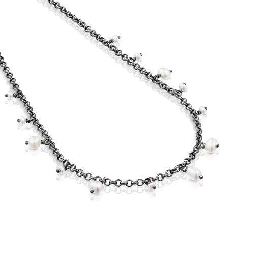 Dark silver Virtual Garden Necklace with cultured pearls