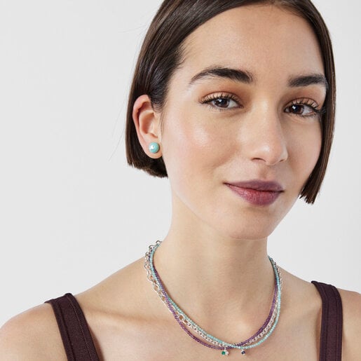 עגילי TOUS Icon Glass מזכוכית מוראנו בצבע כחול שמיים