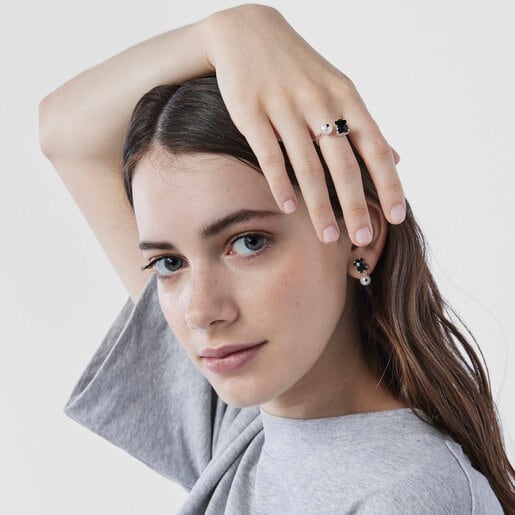 Silver TOUS Erma Ring with onyx, pearl and spinels