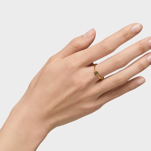 Silver vermeil TOUS New Motif Ring with chrome diopside bear