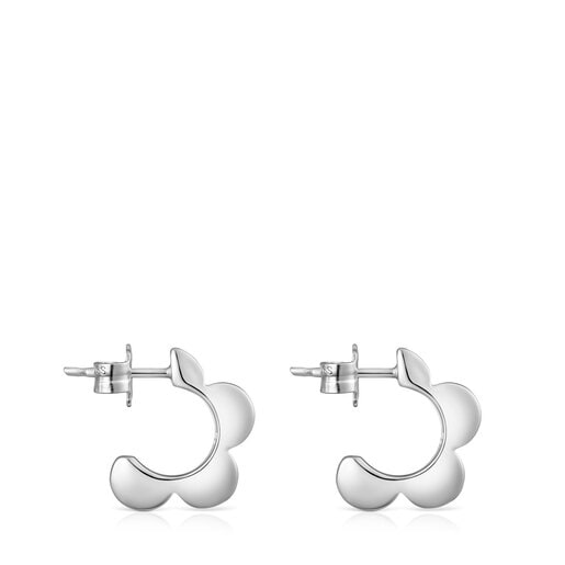 Silver Bold Motif flower Hoop earrings | TOUS