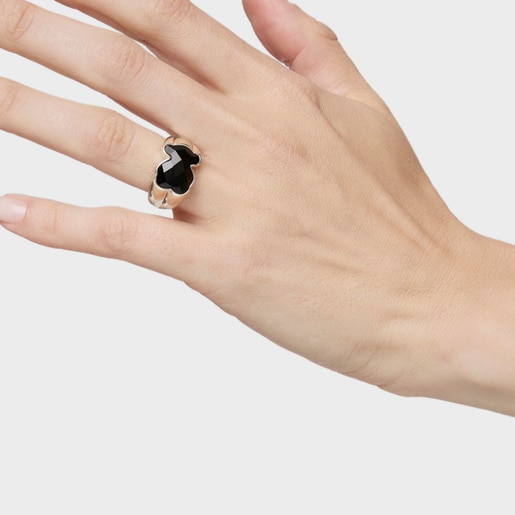 Silver TOUS Color Ring with faceted Onyx 1,3cm.