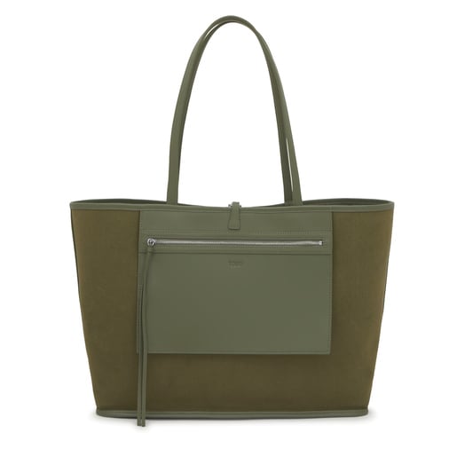 حقيبة أحمال خفيفة كبيرة الحجم بوجهين مزدوجة الاستخدام باللون الكاكي من تشكيلة TOUS Manifesto