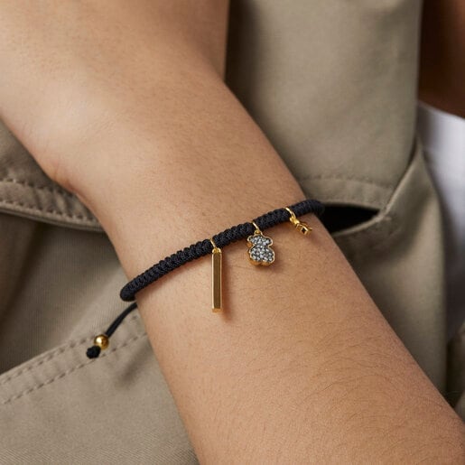 Nocturne Bracelet in Silver Vermeil with Diamonds and black Cord