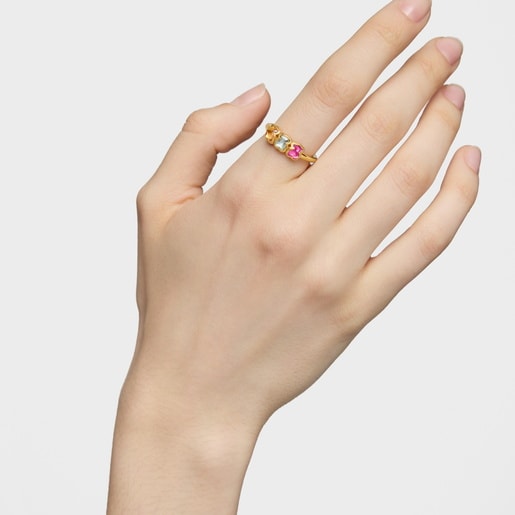 Ring with 18kt gold plating over silver and laboratory-grown gemstones Icon Color LGG