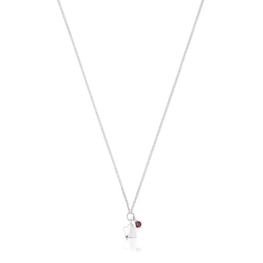 Silver Bold Motif Necklace with a rhodolite flower | TOUS