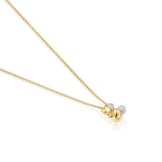 Collana corta con orsetto doppio in oro, oro bianco e diamanti Bold Bear