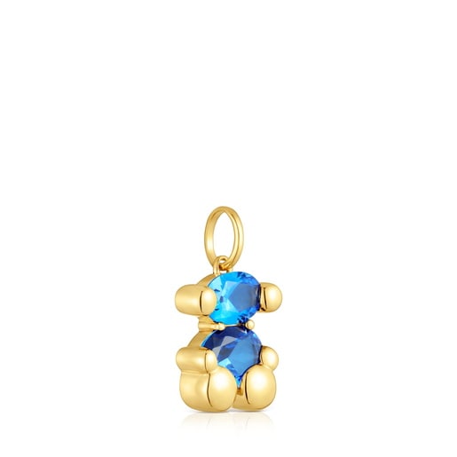 Colgante pequeño motivo oso con baño de oro 18 kt sobre plata y espinela azul creada en laboratorio Color Bear LGG